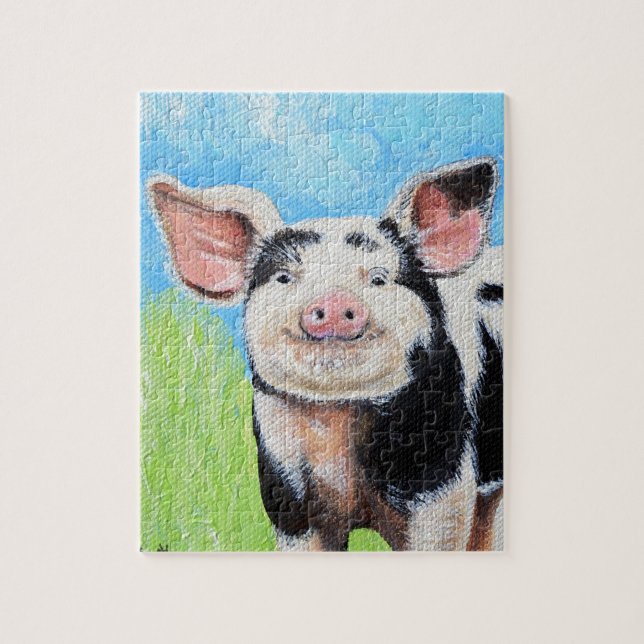 Happy Little Pig Painting Jigsaw Puzzle (Vertical)
