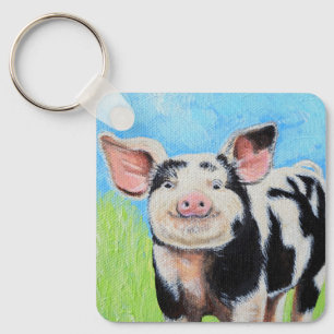 Happy Little Pig Painting Keychain