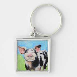 Happy Little Pig Painting Keychain