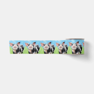 Happy Little Pig Painting Satin Ribbon