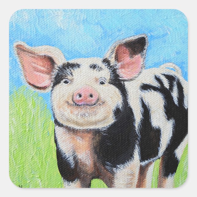 Happy Little Pig Painting Square Sticker (Front)