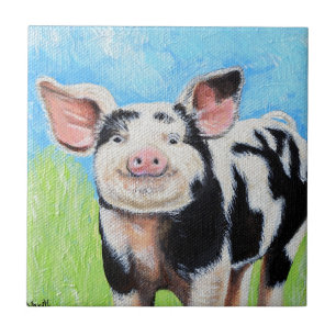 Happy Little Pig Painting Tile