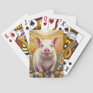 Happy Little Pig Sunny Daisy Field Playing Cards