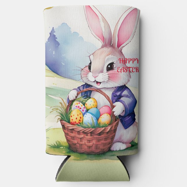 Happy little rabbit 1, Easter Seltzer Can Cooler (Front)