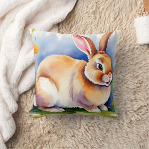Happy little rabbit 2, Easter Throw Pillow