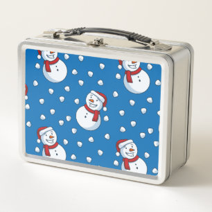Happy Little Snowmen in Scarves and Hats Metal Lunch Box