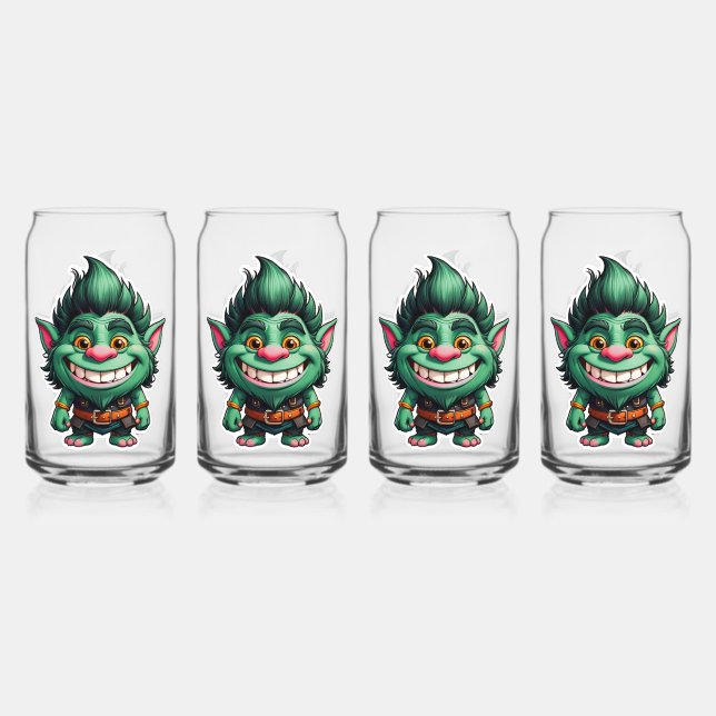 Happy Little Troll Chibi illustration Can Glass (Front)