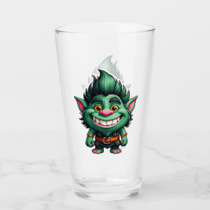 Happy Little Troll Chibi illustration Glass Cup