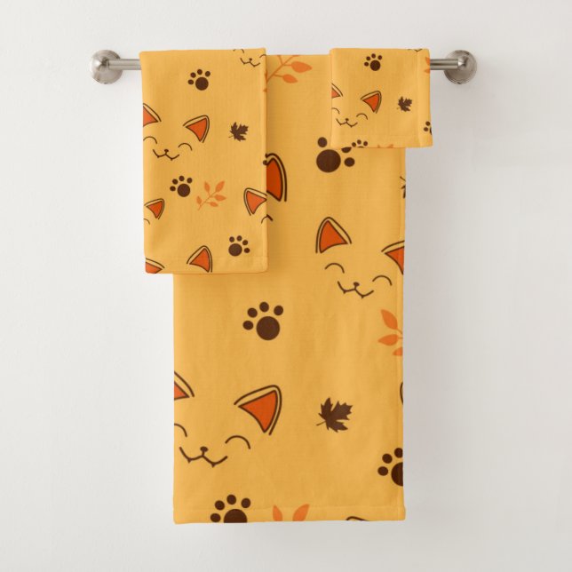 Happy Little Vampire Kitty Pattern Bath Towel Set (Insitu)