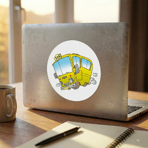 Happy Little Yellow School Bus Classic Round Sticker