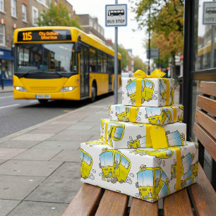 Happy Little Yellow School Bus Wrapping Paper