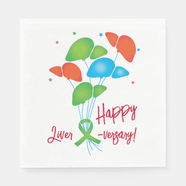 Happy Liver-versary Balloons Transplant Party Napkin (Front)