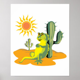 happy lizard in desert poster