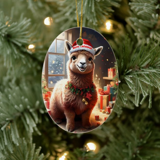 Happy Llama Christmas,  Ceramic Ornament (Tree)