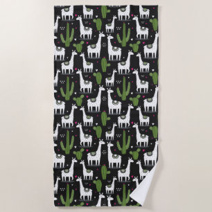 Happy Llama Pattern Beach Towel
