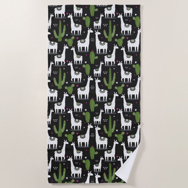 Happy Llama Pattern Beach Towel (Front)