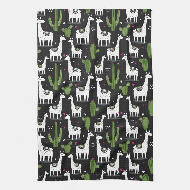 Happy Llama Pattern Kitchen Towel (Vertical)