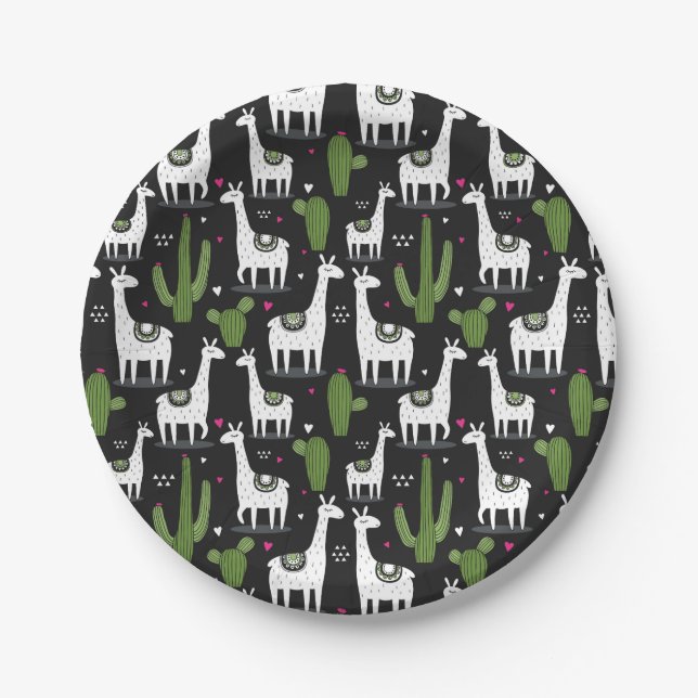 Happy Llama Pattern Paper Plate (Front)