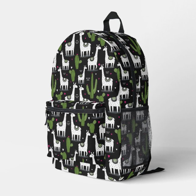 Happy Llama Pattern Printed Backpack (Back Corner Right)