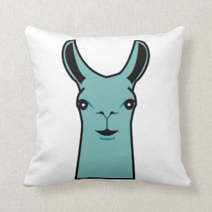 Happy Llama Teal Drawing Throw Pillow