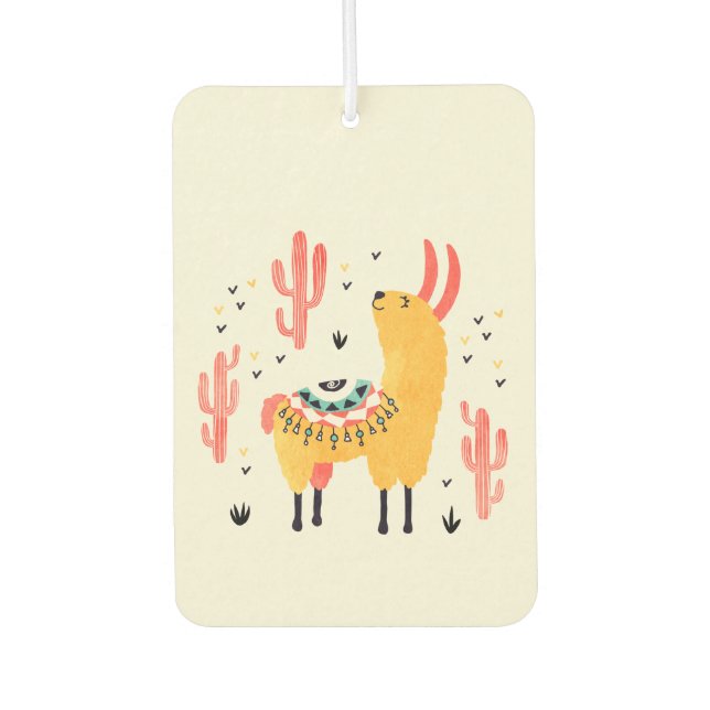 Happy llama with cactus air freshener (Front)