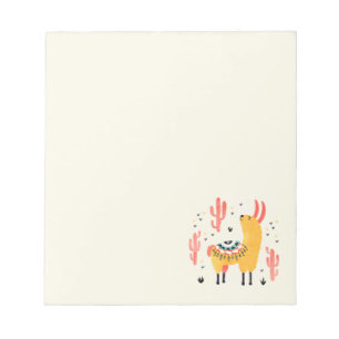 Happy llama with cactus notepad
