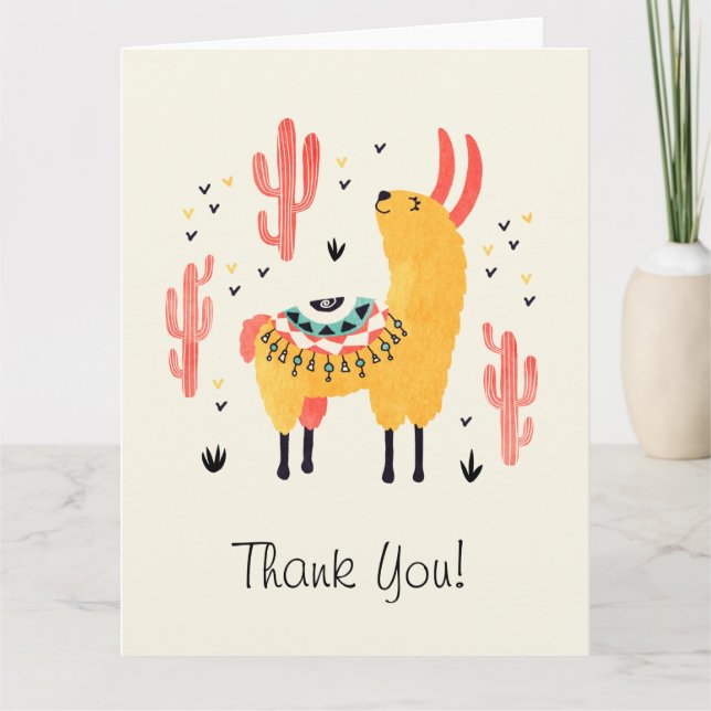 Happy llama with cactus thank you card (Front)