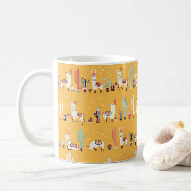 Happy Llama With Flowers And Cacti Watercolour Coffee Mug 