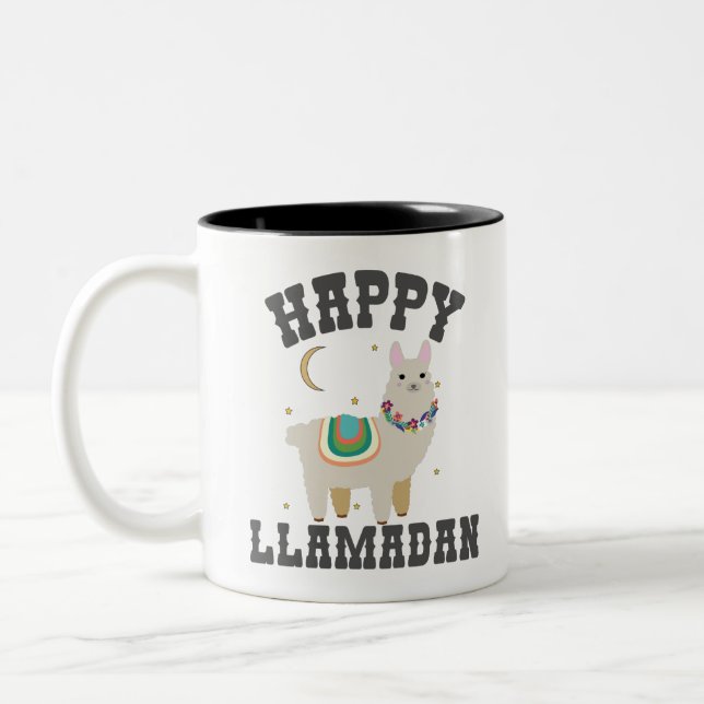 Happy Llamadan Funny Ramadan Cute Alpaca Gift Two-Tone Coffee Mug (Left)