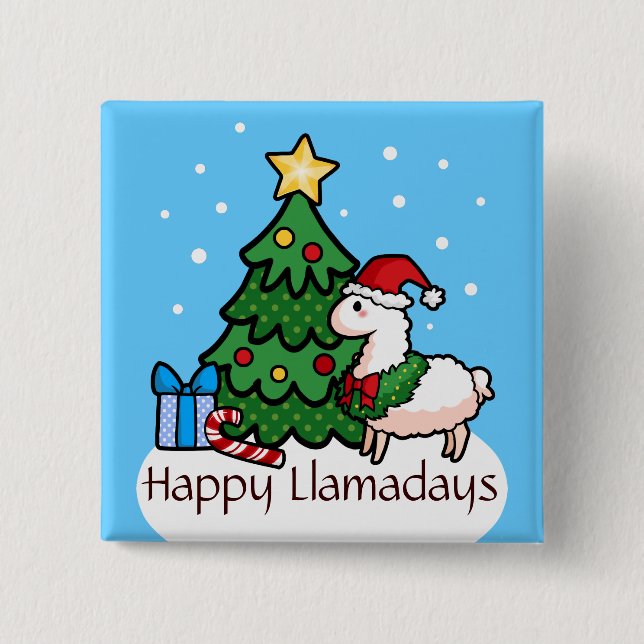 Happy Llamadays 2 Inch Square Button (Front)
