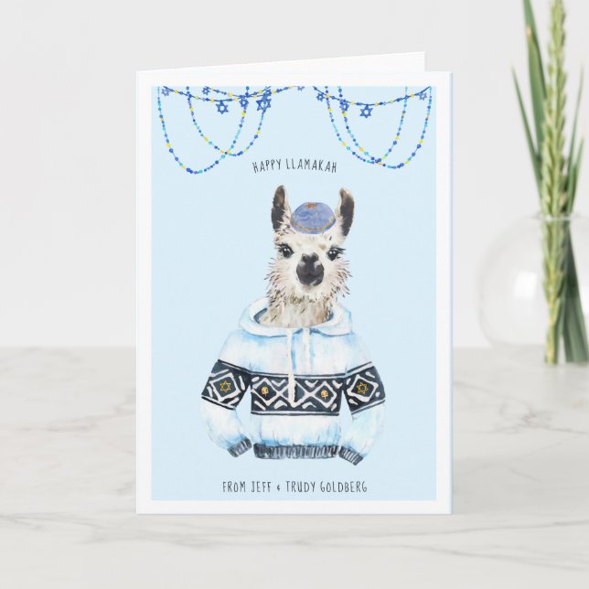 Happy Llamakah | Funny Llama Hanukkah Card (Front)