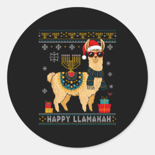 Happy Llamakah Funny Ugly Hanukkah Sweater Llama P Classic Round Sticker