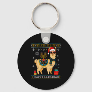 Happy Llamakah Funny Ugly Hanukkah Sweater Llama P Keychain