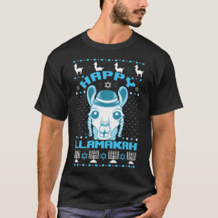 Happy Llamakah Jewish Llama Hanukkah Ugly Christma T-Shirt