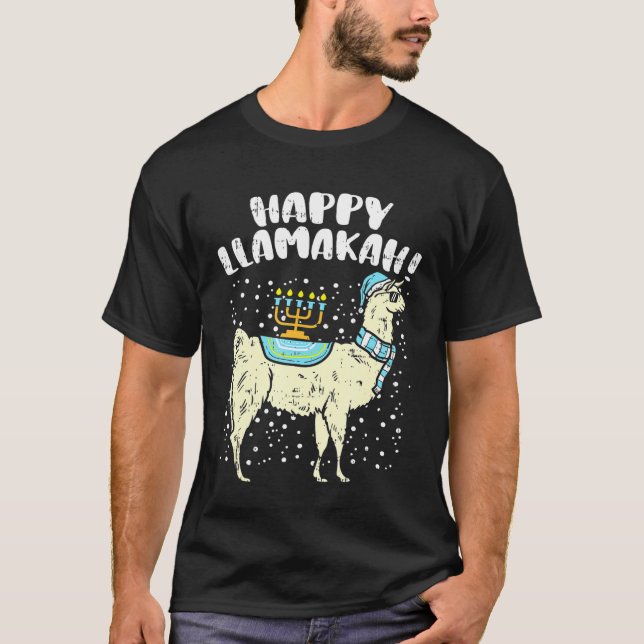 Happy Llamakah Llama Menorah Hanukkah Chanukah Jew T-Shirt (Front)
