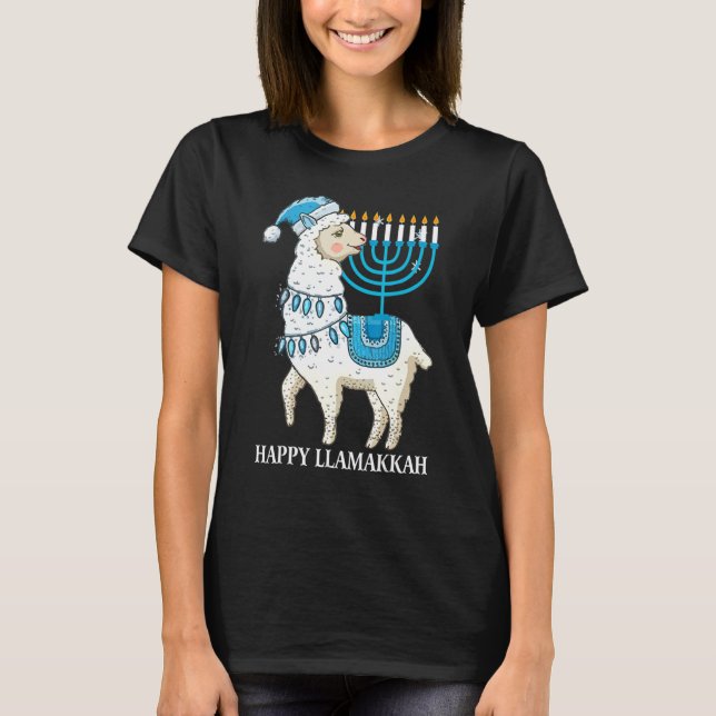 Happy Llamakkah Cute Jewish Llama Sunglasses Hanuk T-Shirt (Front)
