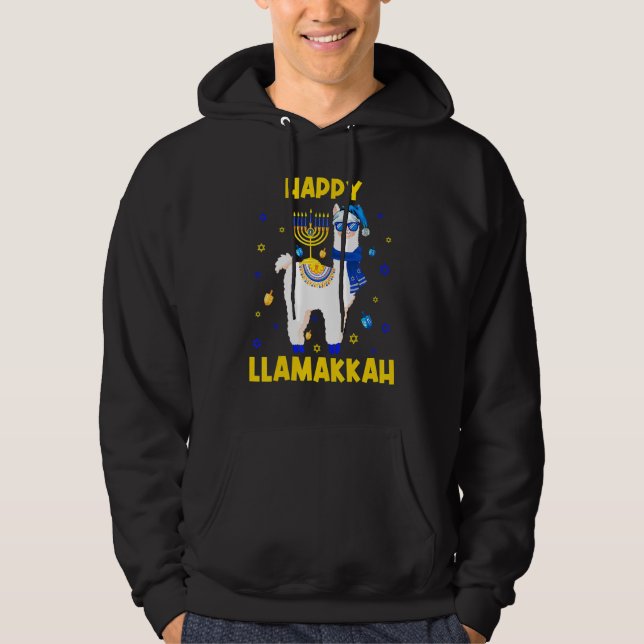 Happy Llamakkah Hanukkah Chanukah Llama Alpaca Sun Hoodie (Front)