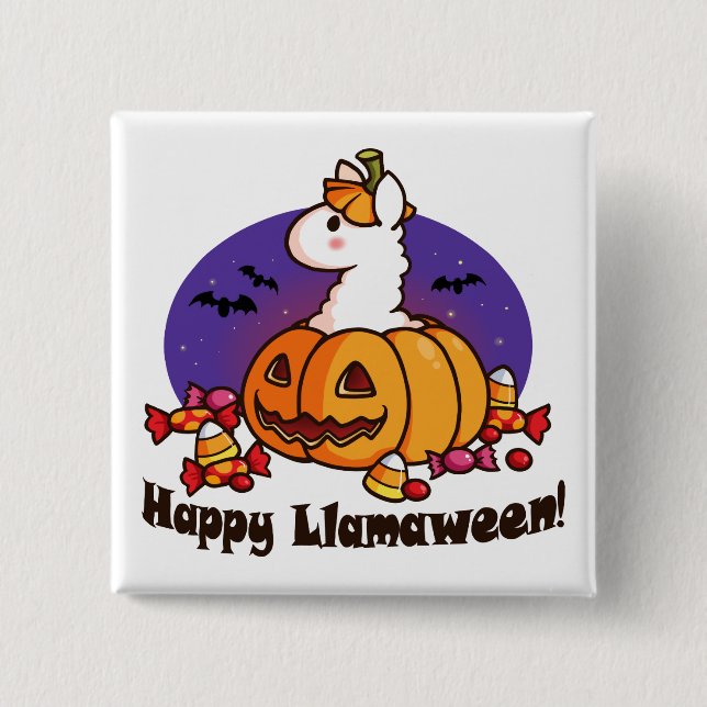 Happy Llamaween 2 Inch Square Button (Front)
