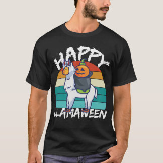 Happy Llamaween Llama Witch Retro Halloween Alpaca T-Shirt