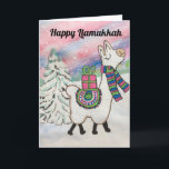 Happy Llamukkah Hanukkah Holiday Card<br><div class="desc">Give a Hanukkah greeting with a "Happy Llamukkah" holiday card. The design was created from my watercolour painting showing a sassy and cute llama prancing across the winter snow accented with blue, green and pink colors. The card is whimsical and stylish, perfect for modern seasonal celebrations.</div>
