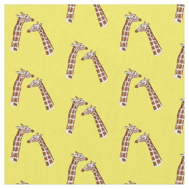 Happy long necked giraffes fabric (Close Up)