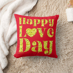 HAPPY LOVE DAY gold Throw Pillow