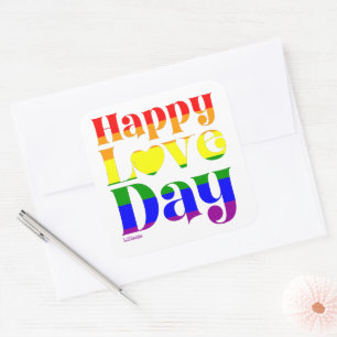 HAPPY LOVE DAY rainbow pride flag valentine Square Sticker