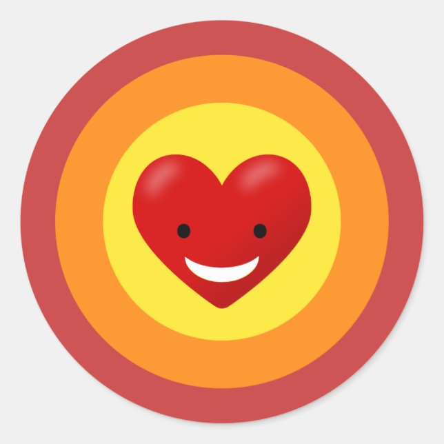 Happy Love Heart Classic Round Sticker (Front)