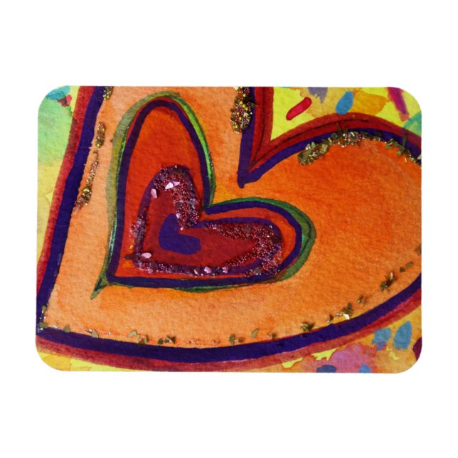Happy Love Hearts Art Inspirational Fridge Magnet (Horizontal)