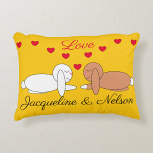 Happy, Loving Rabbits: Yellow Accent Pillow