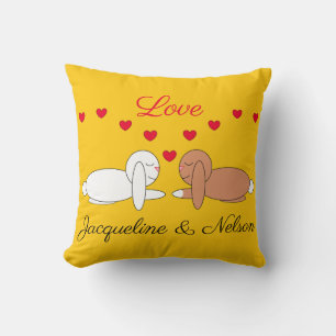 Happy, Loving Rabbits: Yellow Throw Pillow
