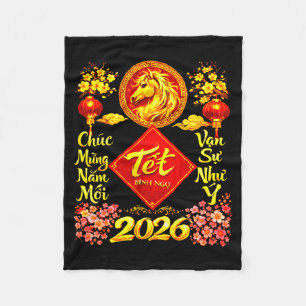 Happy Lunar New Year 2026 Year Of The Horse Tet Ng Fleece Blanket