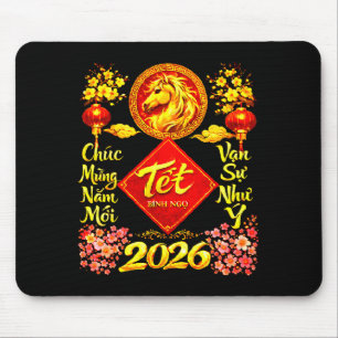Happy Lunar New Year 2026 Year Of The Horse Tet Ng Mouse Pad