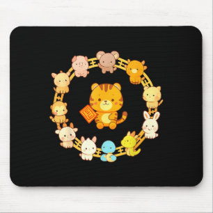 Happy Lunar New Year Animals 12 Chinese Zodiac Sig Mouse Pad